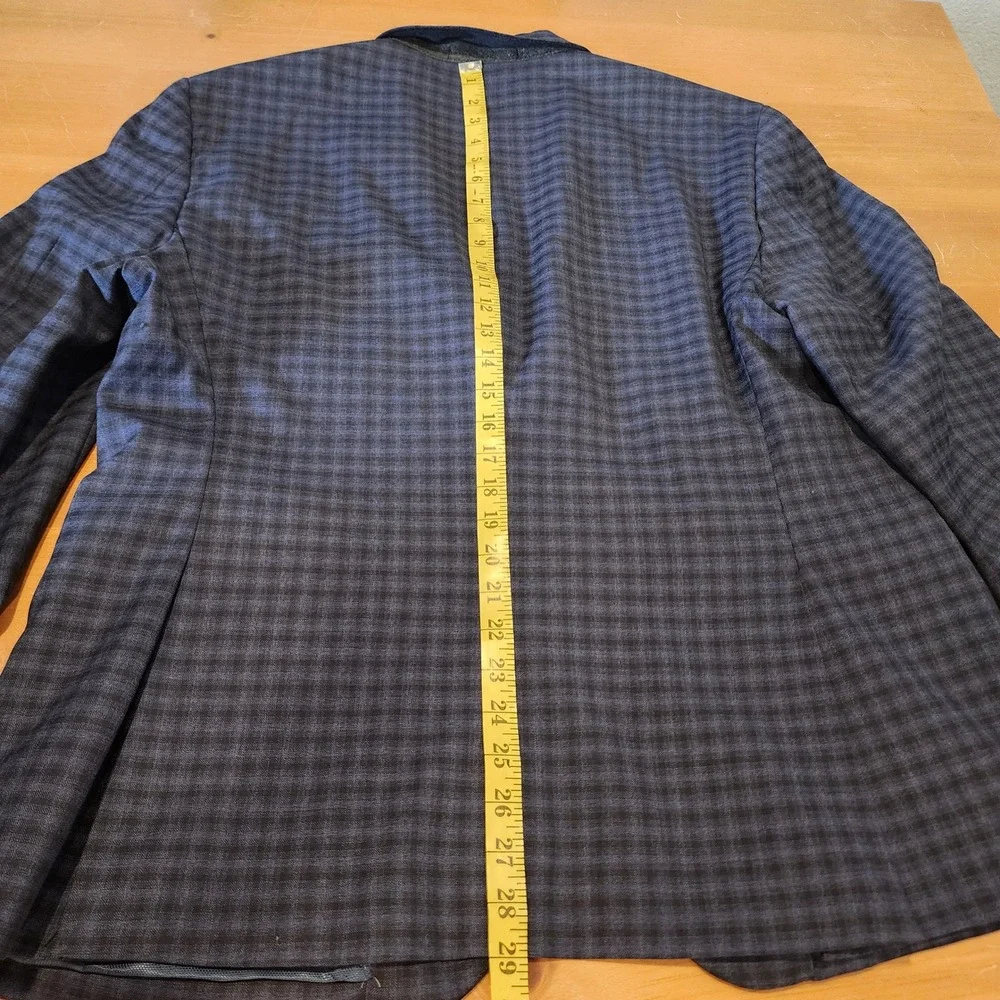 Kenneth Cole Awareness Slim Fit Wool Blazer Mens 46S Blue Check Preppy Office